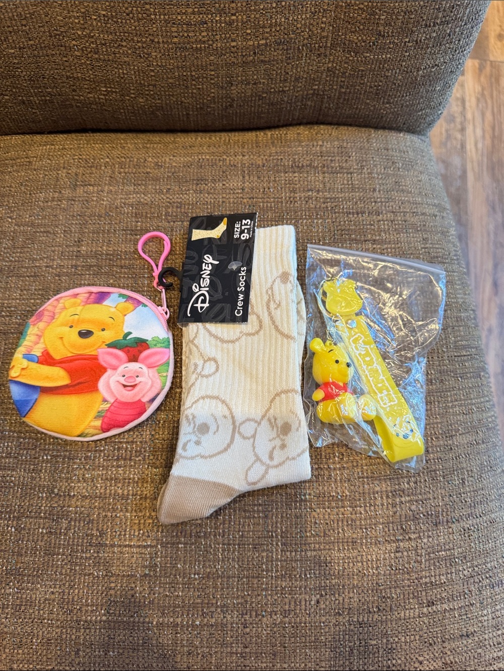 Disney Winnie the Pooh socks coin purse keychain bundle